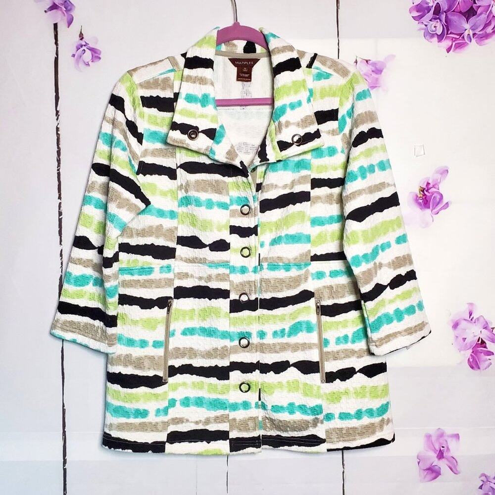 Multiples Textured Stripe Button 3/4 Sleeve Blazer Jacket M - Picture 1 of 10